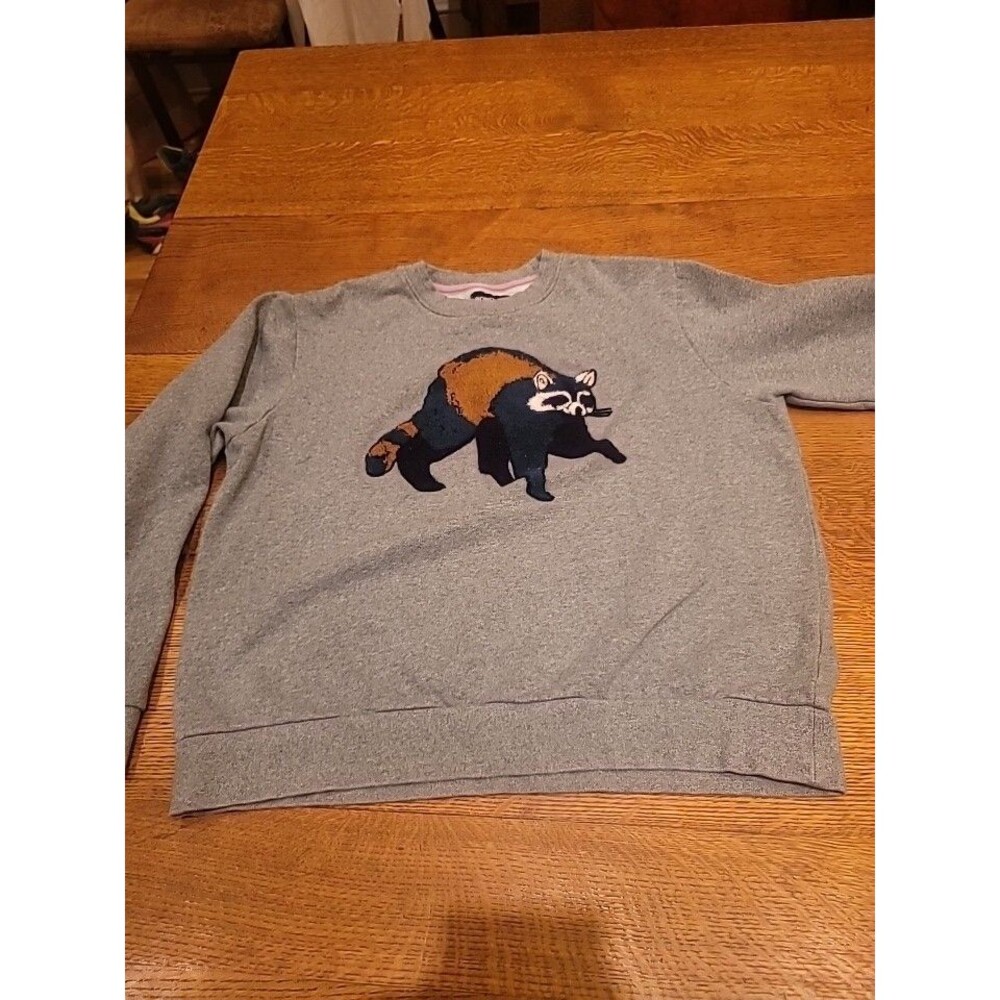 Bonobos Slim Fit Heather Grey Raccoon Chenille Patch Graphic Sweatshirt Mens L - Picture 9 of 9